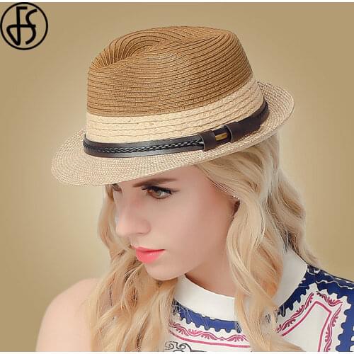 FS Jazz Hat Women Summer Straw Panama Hats For Men Brown Wide Brim Hats Beach Chapeu Feminino Boater Sombreros 2020