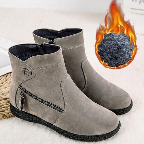 Women Snow Boots Fashion Zipper Ankle Boots For Women Warm Plush Womens Boots Non-Slip Ladies Shoes Female Shoes Botas De Mujer