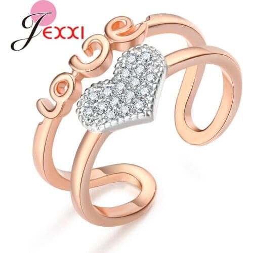 1 Piece Heart Shape Adjustable Rose Gold Ring Pave Mini Cubic Zirconia For Women Femme Ring Vintage Jewelry Lover Gift