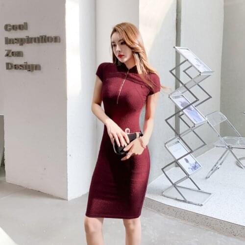 Elegant summer office high-end sexy elegant party dresses for women short sleeve vintage bodycon knitting dresses bandage dress