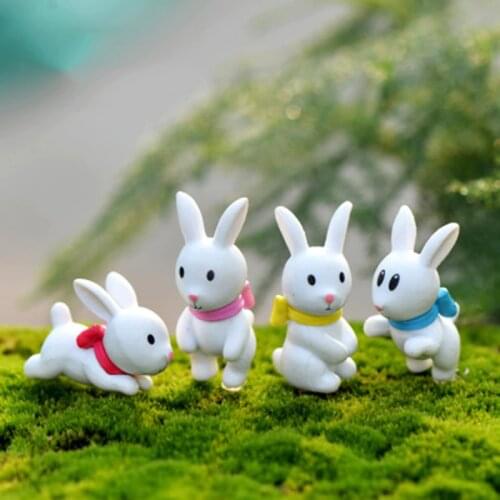 ZOCDOU 4 Pieces White Pink Rabbit Hare Coney Lapin Grassland Prairie China Small Statue Figurine Crafts Ornament DIY Miniatures