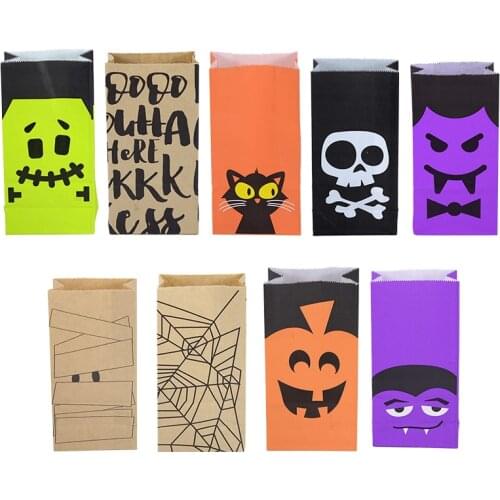 10/20Pcs Halloween Paper Candy Bags Skull Cat Spiderweb Zombie Mummy Pattern Halloween Party Decoration Packing Favor Bag Supply