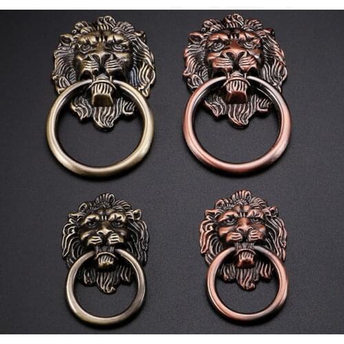 2pcs/lot Antique Brass Lion Head wardrobe Door Retro Cabinet Cupboard Drawer Door Handle Knob with Screws