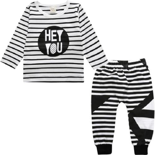 2018 Spring Baby Boys Clothes Suits Stripe Hey You T-Shirts Pants Fashion Girls Outfits 2pcs Clothing Sets Children Jumpsuits