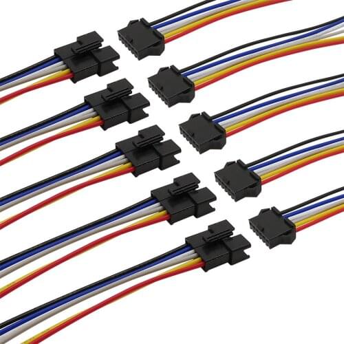5Pairs 10cm Length JST SM 6Pin Plug Socket Male to Female Jack Pigtail Wire Cable Connector
