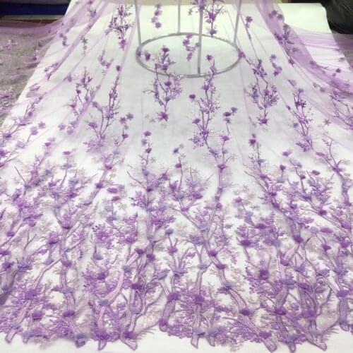 5yards/pc) High quality lilac purple African French net lace fabric with wonderful embroidery sequins and 3D flowers FZZ691