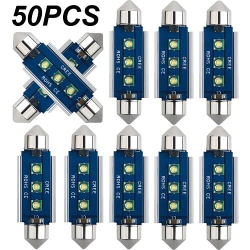 50Pcs New Festoon LED Bulbs 31mm 36mm 39mm 41mm C5W C10W Super Bright Car Dome Light Canbus No Error Auto Interior Reading Lamps