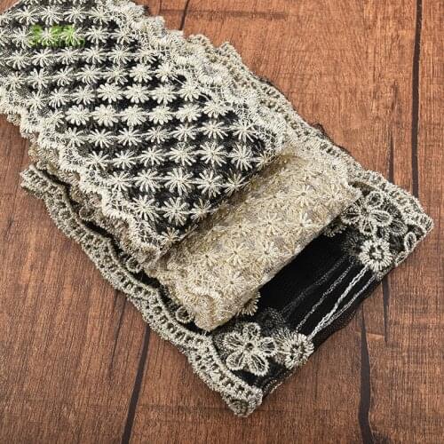 Chainho,Gold &Black Embroidered Lace,Ribbon,5 Yard/Piece,DIY Handmade,Wedding Party/Craft&Gift Packing/Children Dress/Decoration