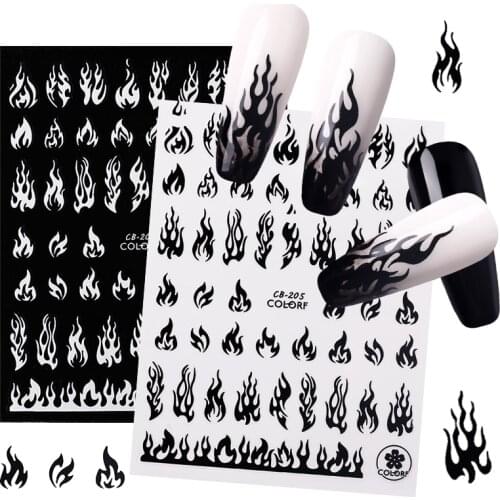Black White Fire Flaming 3D Nail Stickers Self Adhesive Transfer Slider Stickers Nail Foils Decals DIY Nail Art Decoration Tips