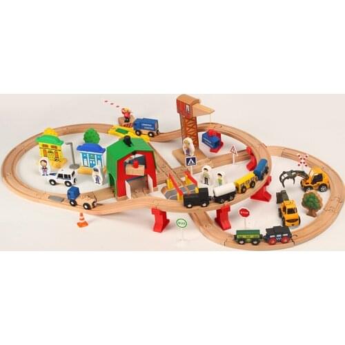 Wooden Train Track Set for Remote Control RC Electric Small Train Toys Wooden Circular Orbit Childrens Gift