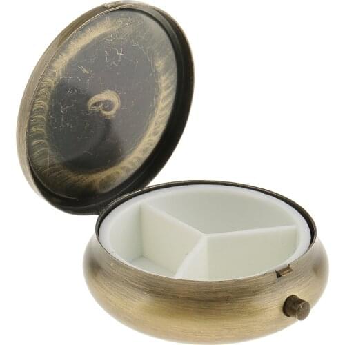 Antique 3 Slots Travel Portable Vitamin Organizer Medicine Tablet Box Storage Case Trinket Container
