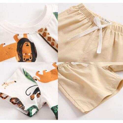 Cartoon Animal Print Short Sleeve T-shirt + Shorts Two-piece Baby Boys Clothes 69HE