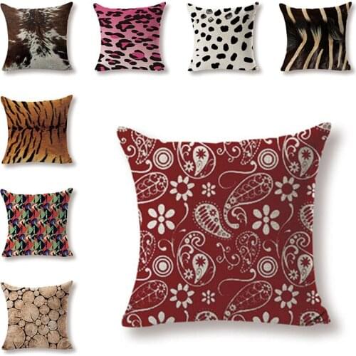 Hot Pillow Cushion Cover Leopard Wood Grain Animal Texture Pattern Linen Cotton House Decoration Print Pillow Case