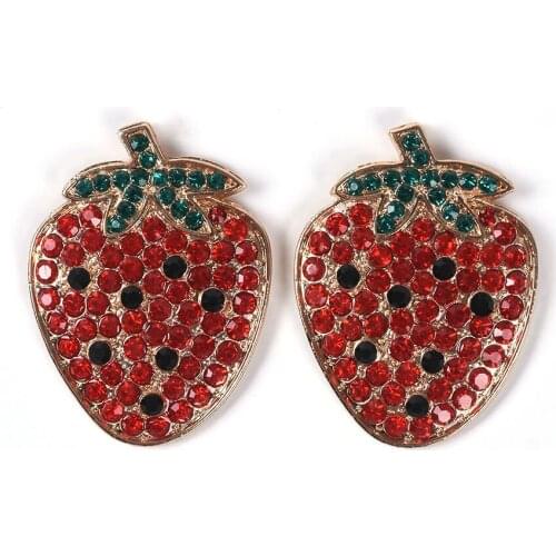 Inlay Zircon Rhinestone Strawberry Design Fruit Earrings Women Jewelry Luxury Crystal Hanging Earrings Female Girl Party Earring