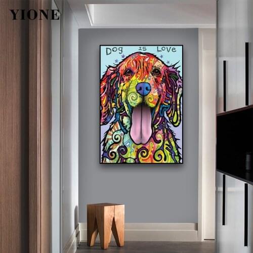 Colorful Graffiti Dog Art Canvas Painting Dog is Love Golden Retriever Animal Pet Picture Wall Poster Prints Aisle Bedroom Decor