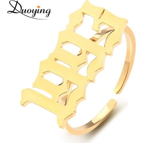 Duoying Number Ring Stainless Steel Open Rings Old English Ring for Women Personalized Year Number Ring Customized Rings Jewelry