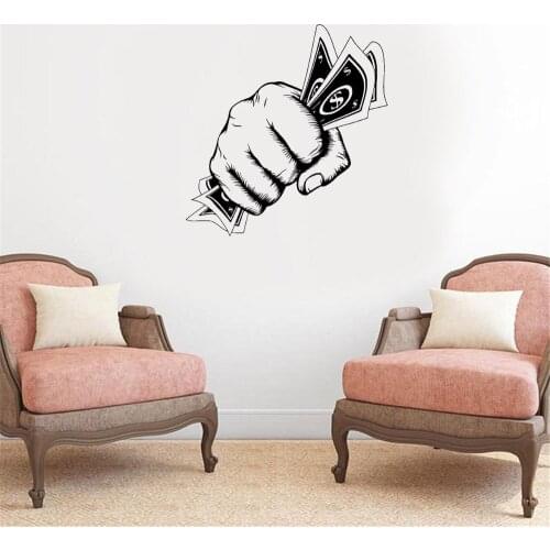 Creative Handsome Hand Holding Dollar Wall Sticker Coin Currency Wall Decal For Bank Living Room Decor Vinyl Mural DW8022
