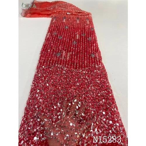 New Arrivals Sequin Tulle Lace Fabric High Quality African Sequence Lace Fabric Luxury Red Nigerian Mesh Net Lace NI5283
