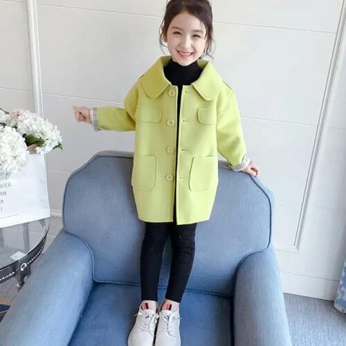 Retro Splicing Jacket Winter Spring Coat Outerwear Top Children Clothes School Kids Costume Teenage Girl Clothing Woolen Cloth H