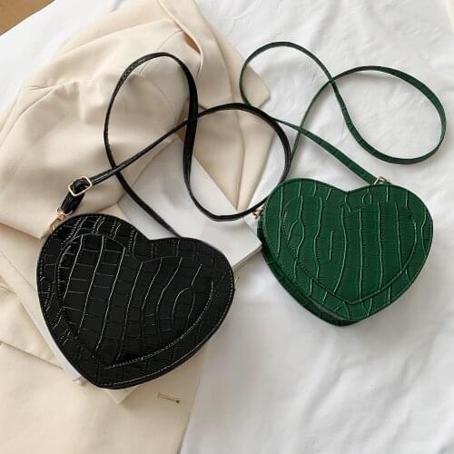 Love Heart Shape Vintage PU Leather Women Shoulder Crossbody Bags Fashion Alligator Pattern Ladies Casual Small Messenger Bags