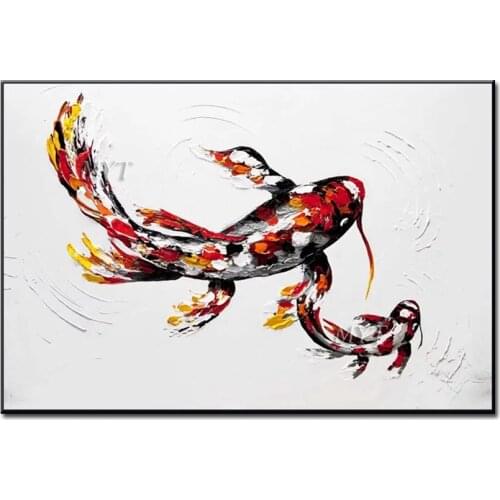 Mother Fish And Baby Fish Abstract Oil Painting Modern Wall Art Living Room Picture Home Decoration Painting No Framed