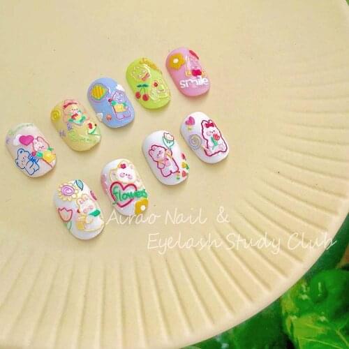 Japanese Cute Rabbit Stickers 5D Ultra-thin Floret Adhesive Cartoons Blue Nail Decoration
