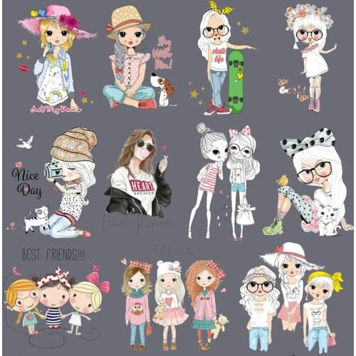 Cartoon Cool Girl Iron On Patches for Clothing Heat Transfers for Jeans Hoodie Clothes Diy Ironing Stickers Parches PVC Stickers
