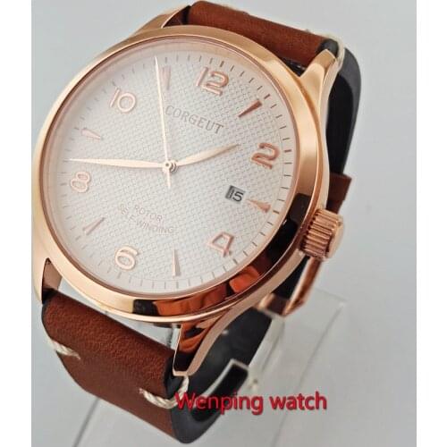 42mm Corgeut SS. golden Case Sapphire Black Dial Automatic Watch hite dial blue mark mens watch W2681