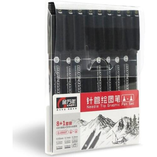 9pcs Waterproof Needle Tip Hook Line Pen Set Micron Water-based Pigment Ink Marker Sketching Brush Art Gift School Supply H6150