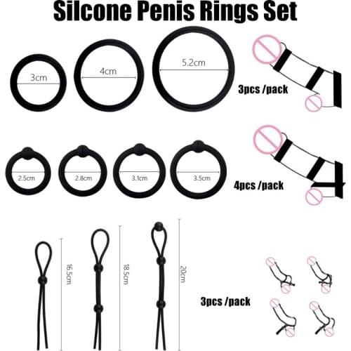 Silcone Penis Rings Set Cock Rings Penis Sleeve Penis Trainer Delay Ejaculation High Elasticity Time Lasting Sex Toys for Men