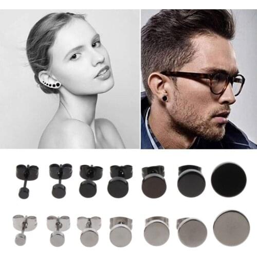 7Pcs 3-10mm Round Stud Earrings Set Titanium Ear Studs Pierced Tunnel Jewelry E56A