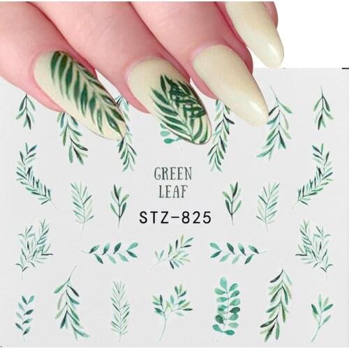 2Pcs Water Nail Decal and Sticker Flower Leaf Tree Green Simple Summer DIY Slider for Manicure Nail Art Watermark Manicure Decor