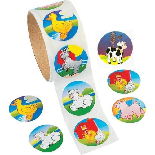 One Roll Creative Adhesive Tape 100pcs Cartoon Animal Sticker For Kids Birthday Gift Colorful Stationery Sticker Toy