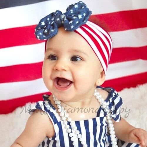 Yundfly 4th of July Baby Turban Headband for Girl Hair Accessories Metallic Messy Bow Baby Head wraps Big Bow Baby Headbands