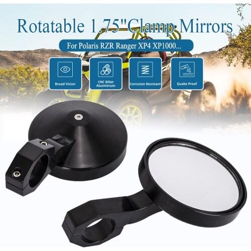 Adjustable Rotatable 1.75" Heavy Duty Rear view Mirrors UTV Wide View Round Clamp Side Mirror For Polaris RZR Ranger XP4 XP1000