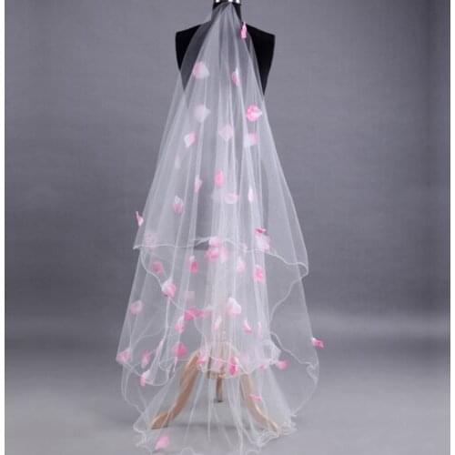 Pink 3D Flowers Bridal Wedding Veil 3M One Layers Veil Custom 2023