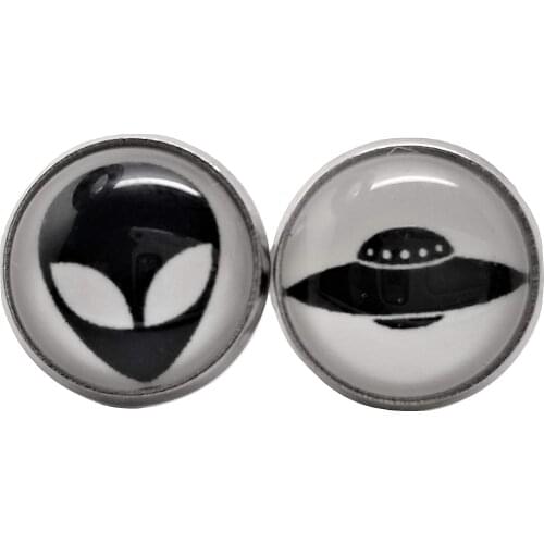 Lien & UFO Combo Stud Post Earrings Jewelry Glass Dome Earrings for Women Gift 14MM