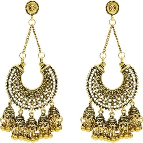Indian Bells Long Tassel Jhumka Earrings For Women Gold Statement Afghan Egypt Turkish Gypsy Wedding Party Jewery