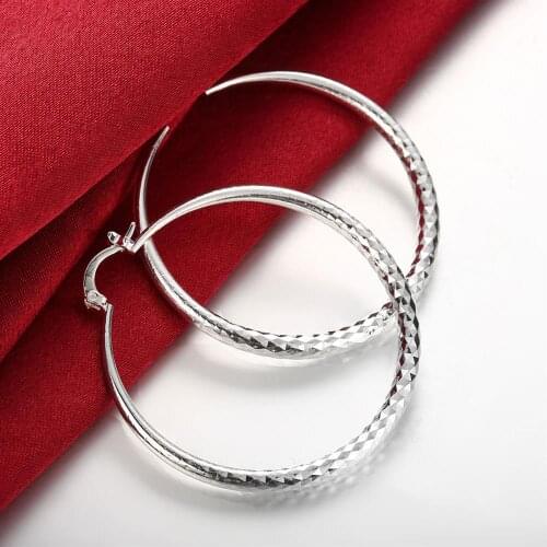 New fashion 925 Sterling Silver Earrings for Women Street all-match Jewelry 5CM Big circle hoop earrings wedding party lady Gift
