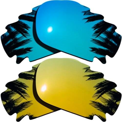 Blue+24K Gold Mirrored Coating)2-Pairs Polarized Replacement Lenses for Jawbone Vented/Racing Jacket 100% UVA & UVB Protection