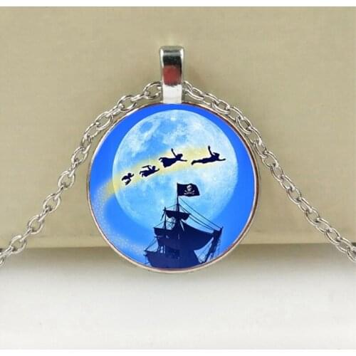 Mysterious Neverland Necklace Peter Pan Jewelry Never Grow Up Art Photo Glass Cabochon Pendant Choker for Children Gifts