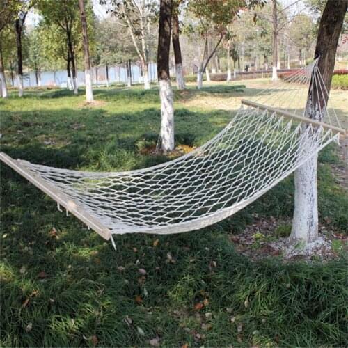 Outdoor Travel Wooden Stick Cotton Rope Hammock Swing Hanging Sleep Bed Netting Lightweight Portable Camping Hammock
