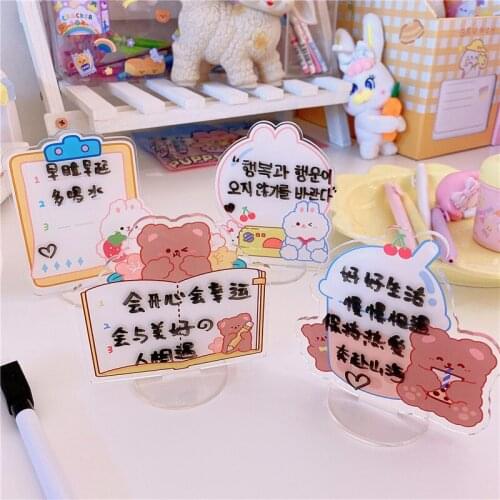 Creative Cartoon Bear Transparent Acrylic Note Board Message Memo Board Desktop Plastic Display with Pen