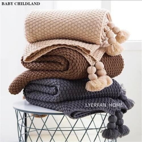 Knitted Baby Blanket Newborn Baby Swaddle Wrap Tassel Sofa Throw Blankets Cotton Toddler Kids Bedding Quilt Stroller Blanket