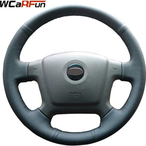 WCaRFun Black Artificial Leather Hand-stitched Car Steering Wheel Cover for steering-wheel for Kia Cerato 2005-2012 Old Kia Ceed