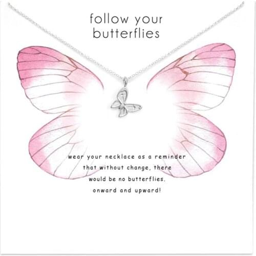 MOONXUAN Dogeared Sliver Filled Beautiful Butterfly Alloy Charm Chain Pendant Necklaces For Women Jewelry Cardboard