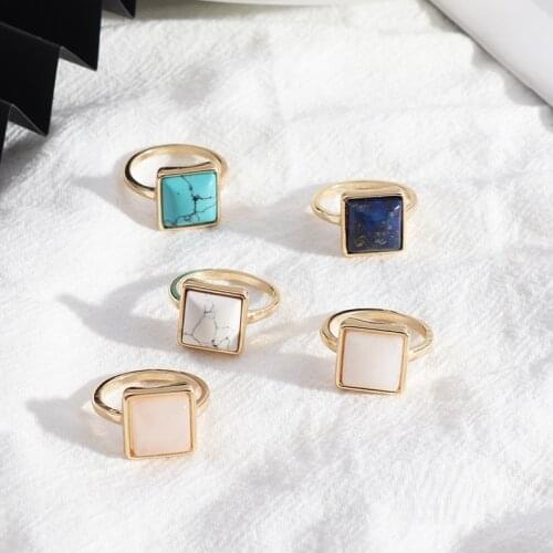 1.2cm Square Kallaite White Green Rose Pink Quartz Stone Rings Fashion Inner Dia 1.7cm Brincos Pendientes Jewelry for Women