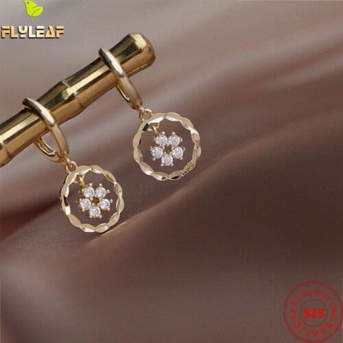 100% 925 Sterling Silver Drop Earrings For Women Gold Flower Daisy Ear Buckle Zircon Fine Jewelry Earings Fashion Jewelry
