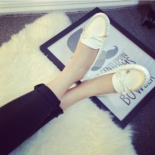 2021 Korean Fashion New Bowknot Shallow Mouth Single Shoes Womens Tendon Bottom Round Head Flat Foot Mother Shoes