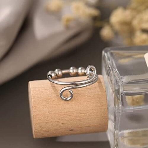 13MC Women Rotatable Fidget Beads Rings Anti Stress Anxiety Spinner Opening Peace Ring Valentines Day Jewelry